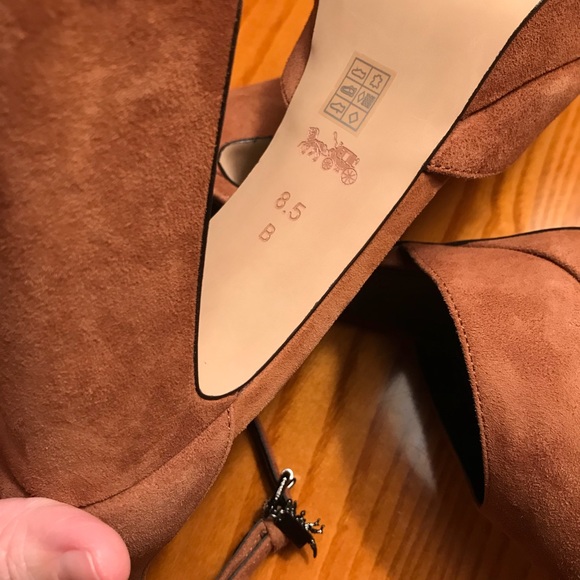 Coach Brown Suede Leather Platform Block Heels - Picture 4 of 8